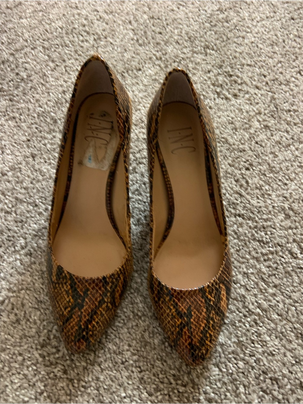 INC International Concepts Brown Snake-Print Pointed Pumps